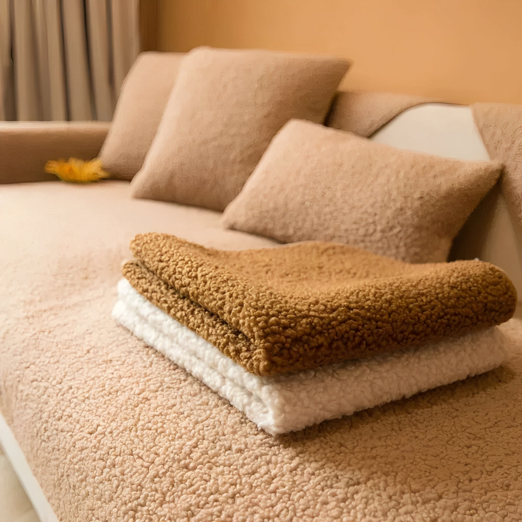 CozyWrap Anti-Slip Teddy Fleece Sofa Cover