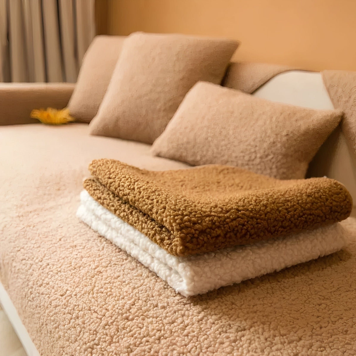 CozyWrap Anti-Slip Teddy Fleece Sofa Cover