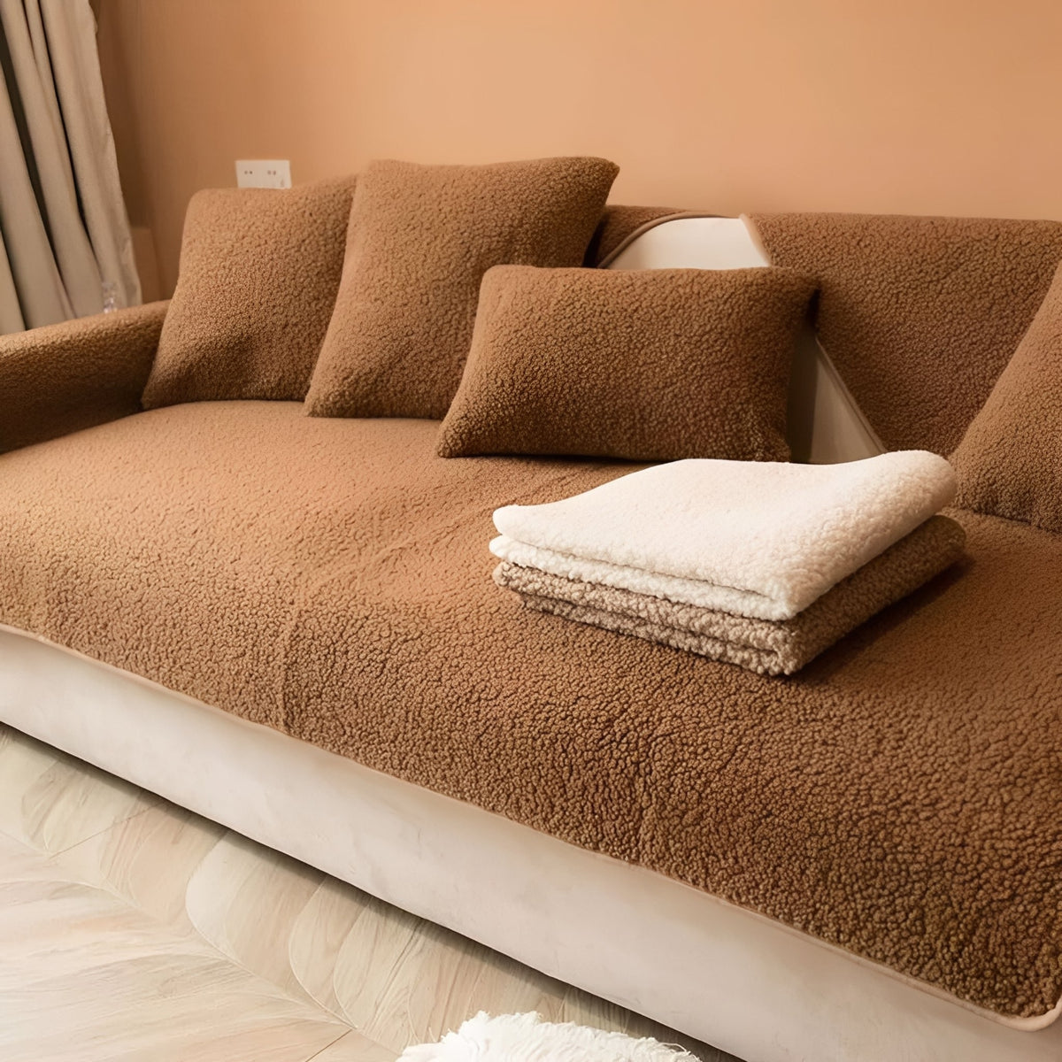CozyWrap Anti-Slip Teddy Fleece Sofa Cover