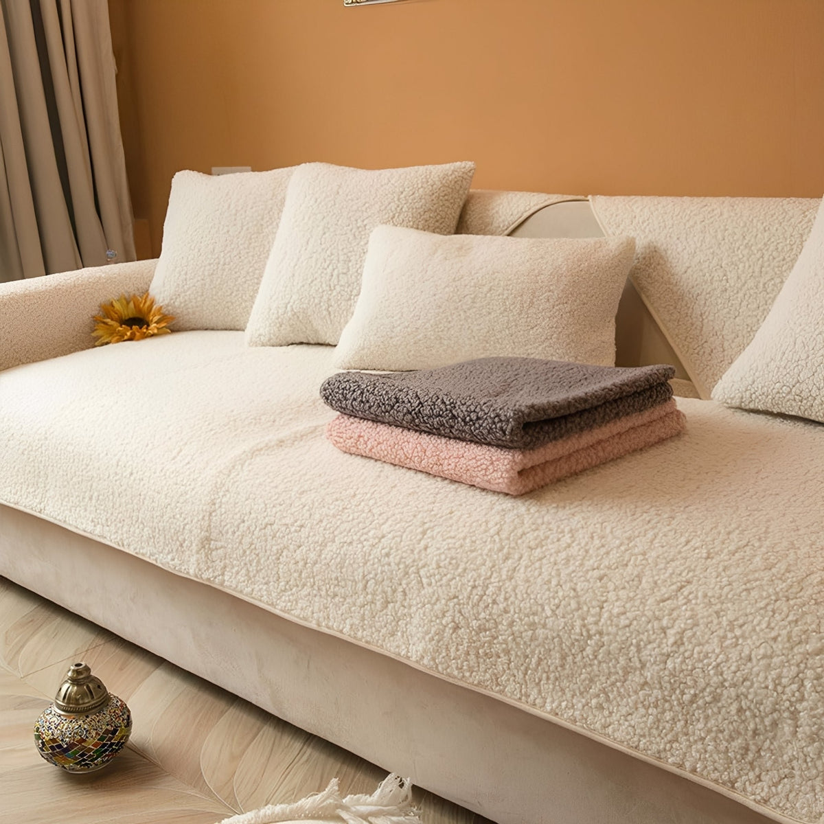 CozyWrap Anti-Slip Teddy Fleece Sofa Cover