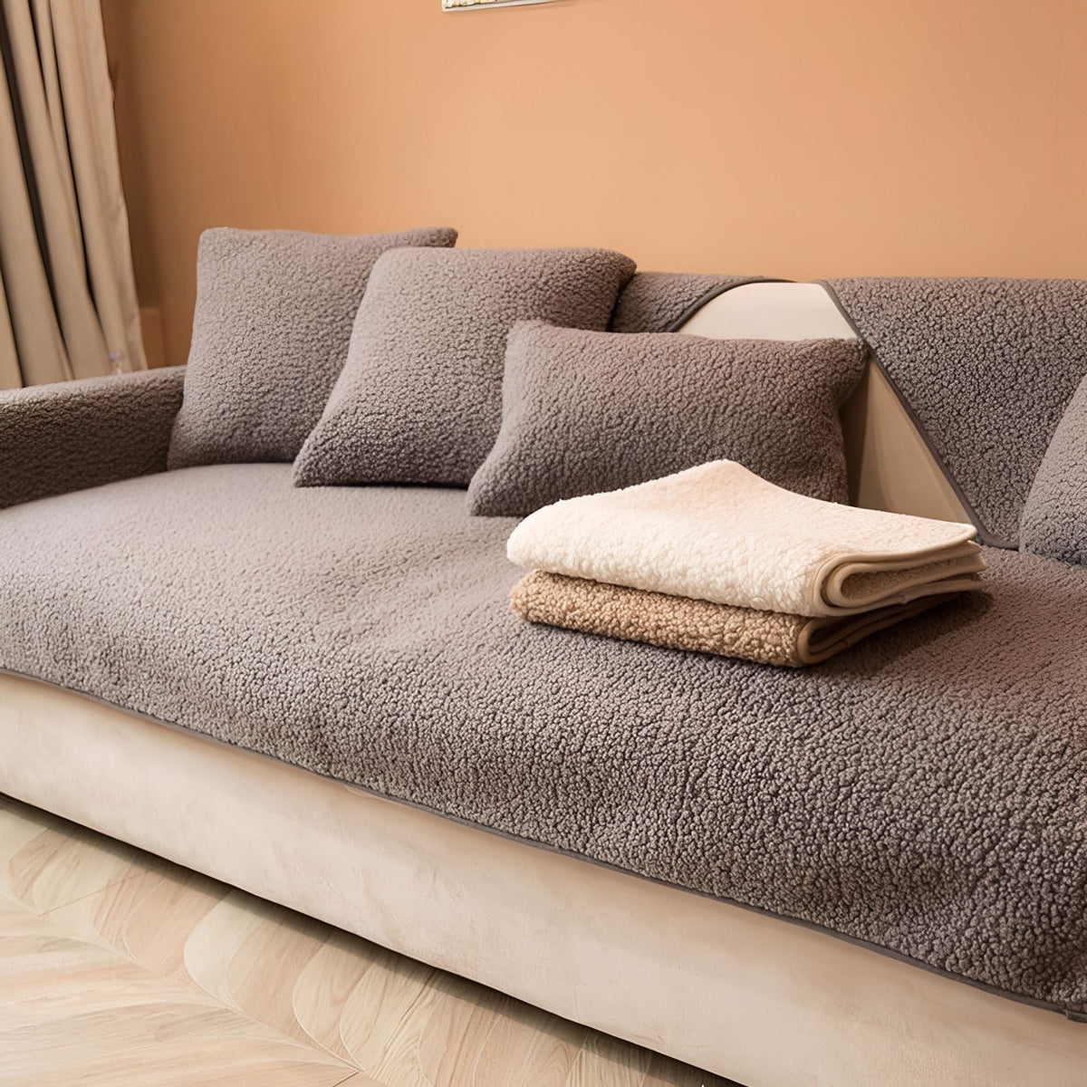 CozyWrap Anti-Slip Teddy Fleece Sofa Cover