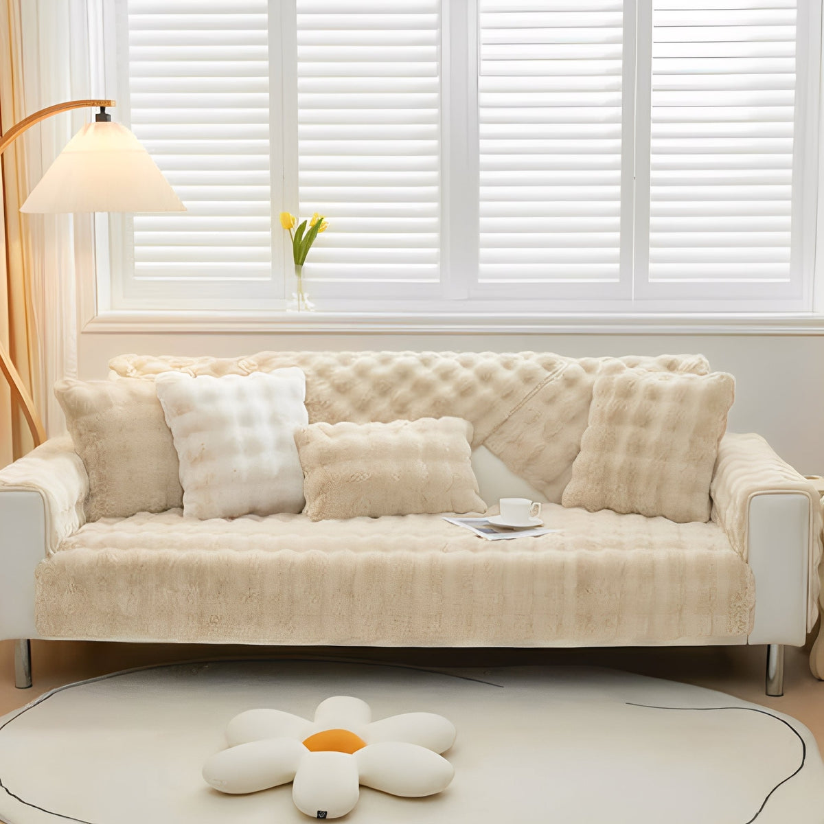 CuddleLock Plush Grid Sofa Cover
