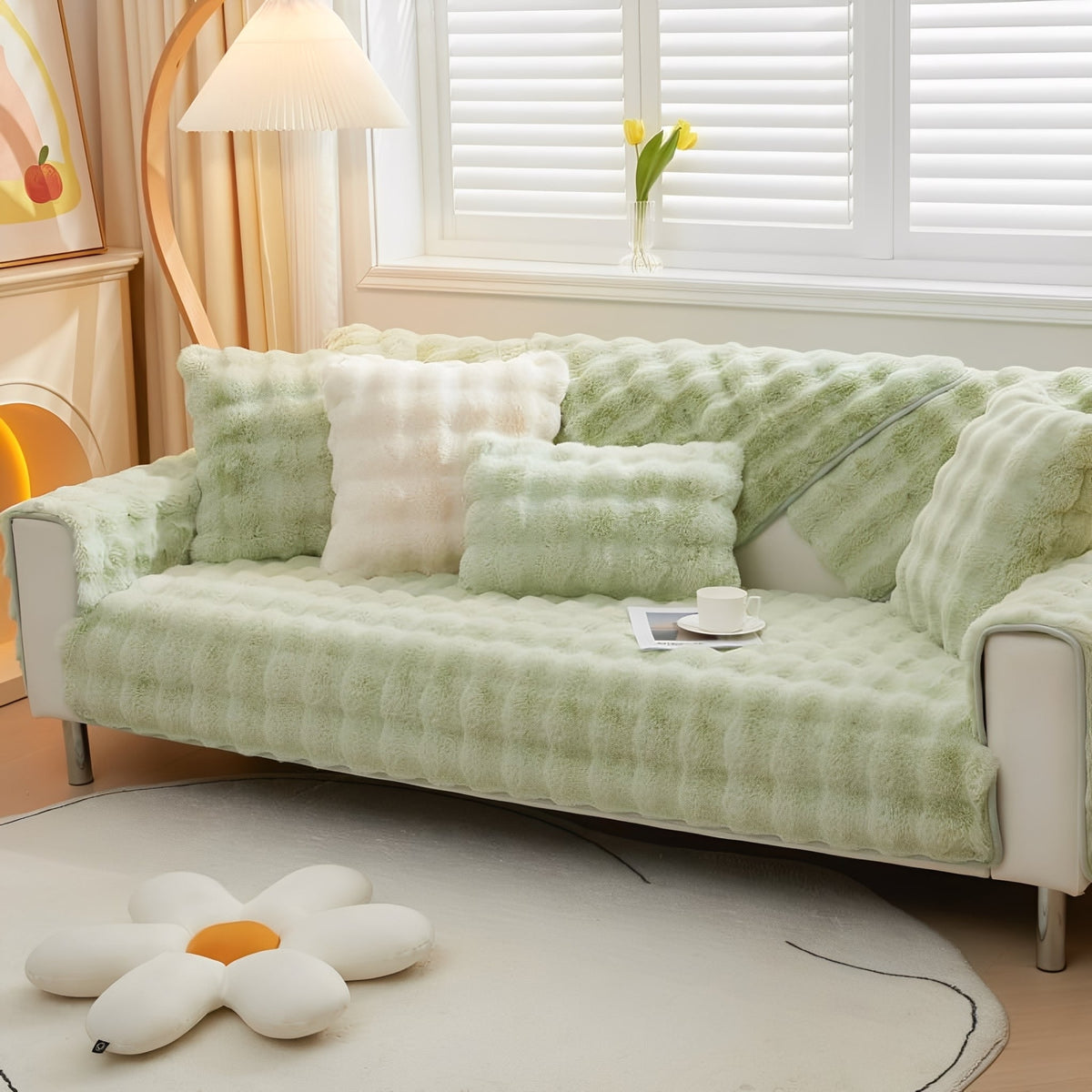 CuddleLock Plush Grid Sofa Cover