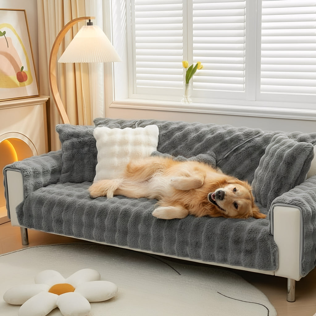 CuddleLock Plush Grid Sofa Cover