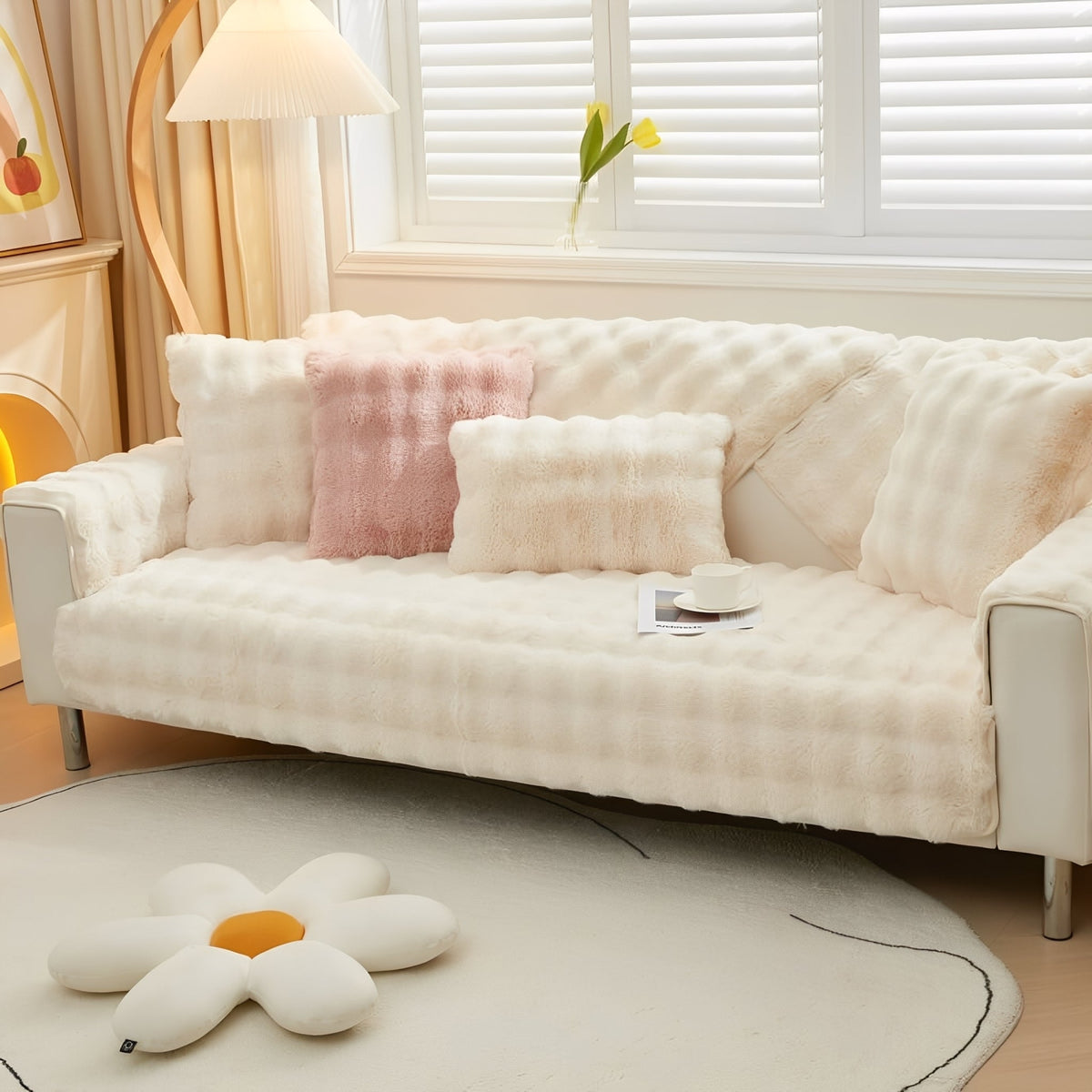 CuddleLock Plush Grid Sofa Cover
