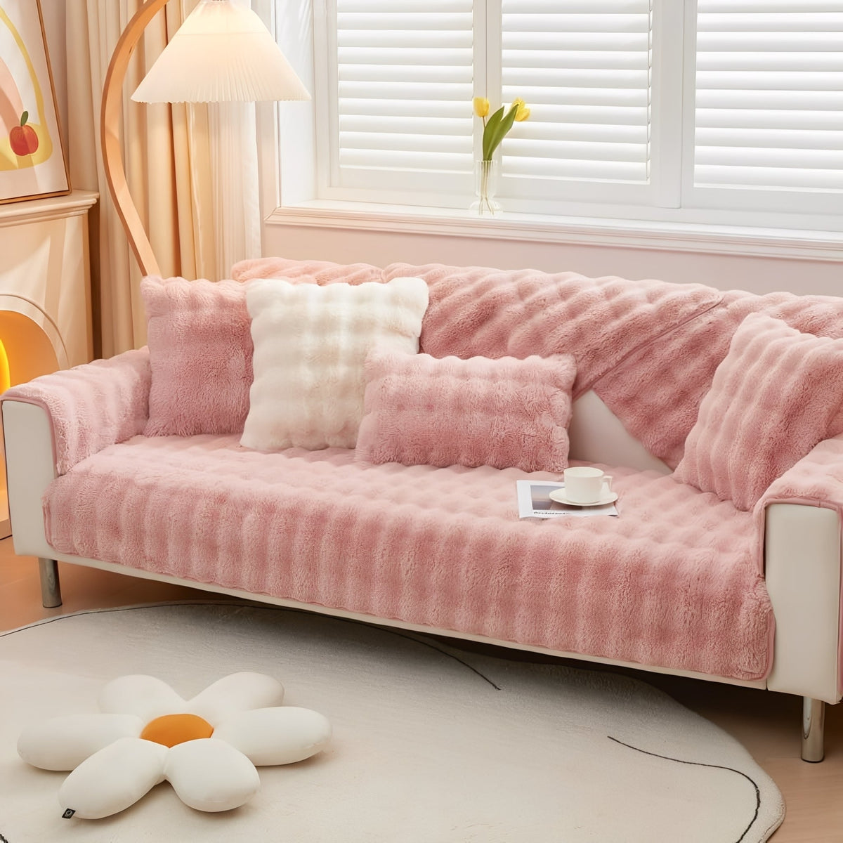 CuddleLock Plush Grid Sofa Cover