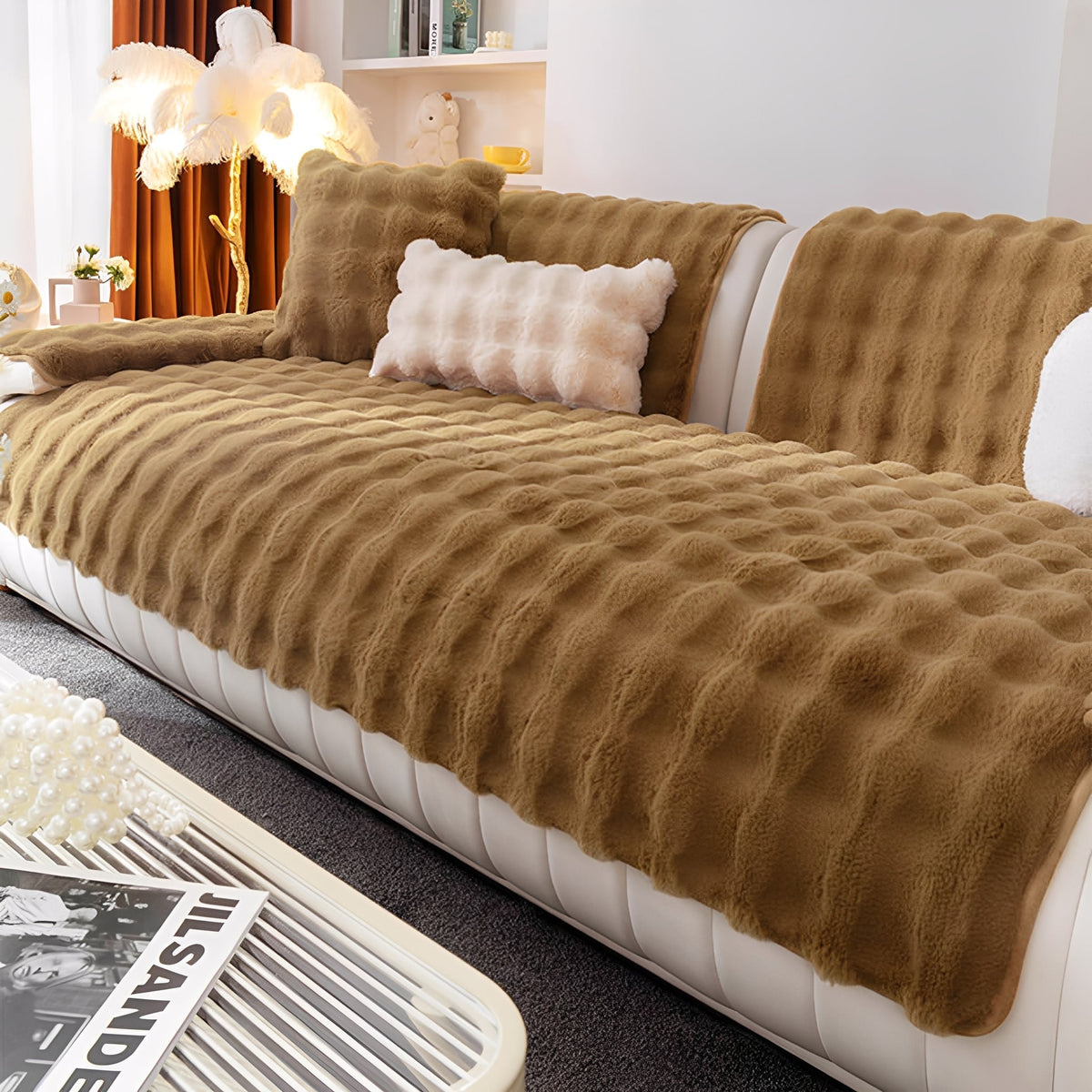 CuddleLock Plush Grid Sofa Cover