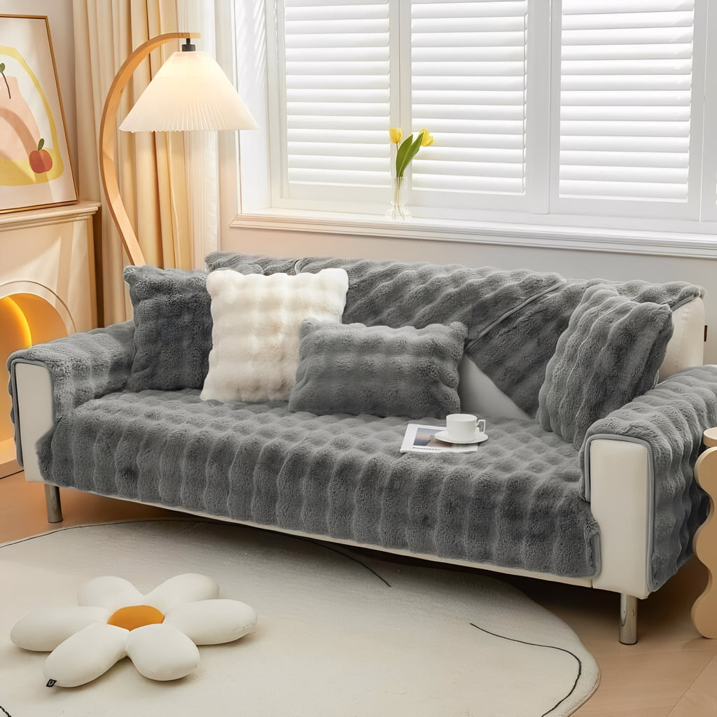 CuddleLock Plush Grid Sofa Cover