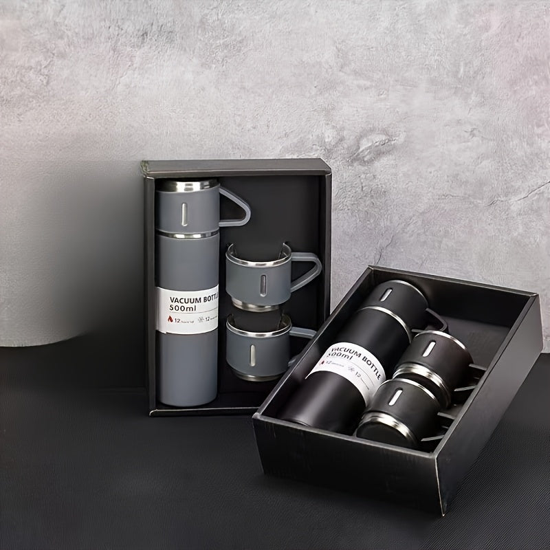 Insulated Stainless Steel Bottle Set with 3 Handled Cups