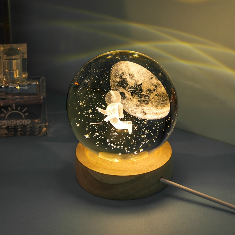 3D Crystal Ball LED Night Light with Wood Base