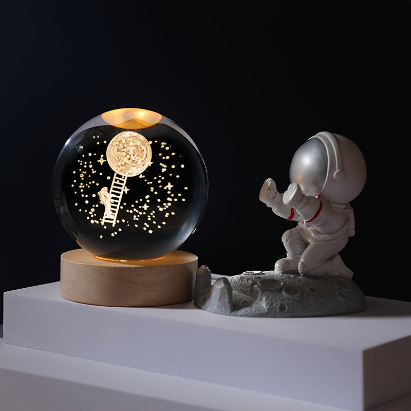 3D Crystal Ball LED Night Light with Wood Base