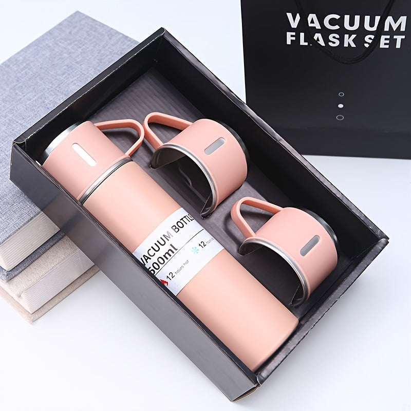 Insulated Stainless Steel Bottle Set with 3 Handled Cups