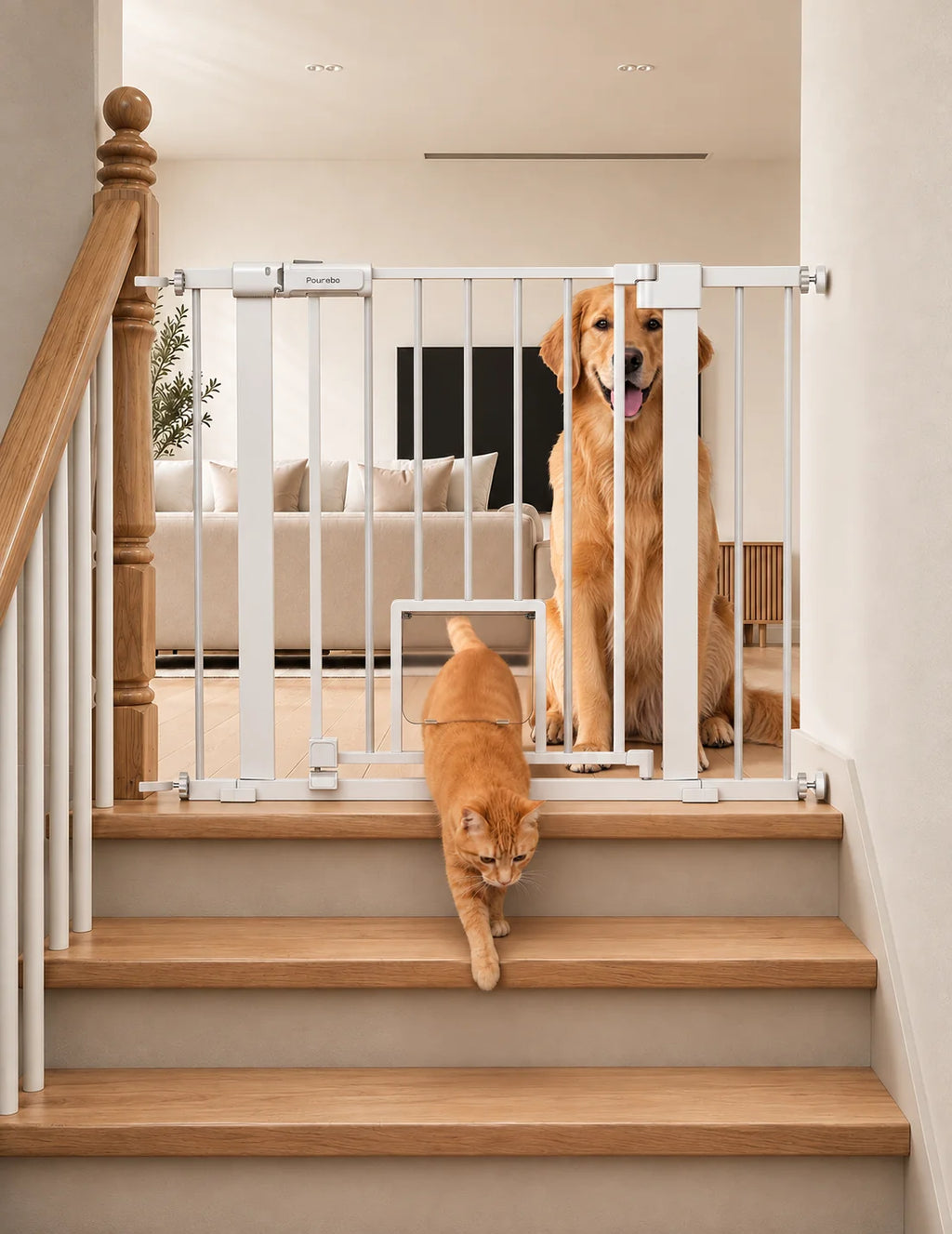 Pressure-Mounted Dog Gate With Cat Door