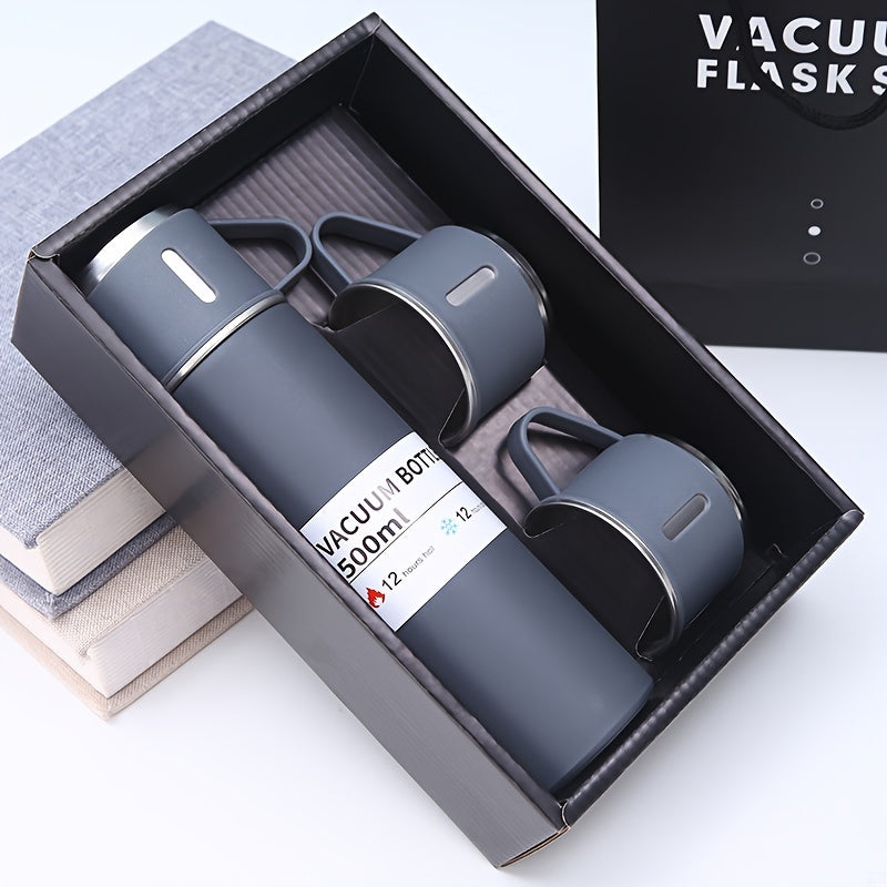 Insulated Stainless Steel Bottle Set with 3 Handled Cups