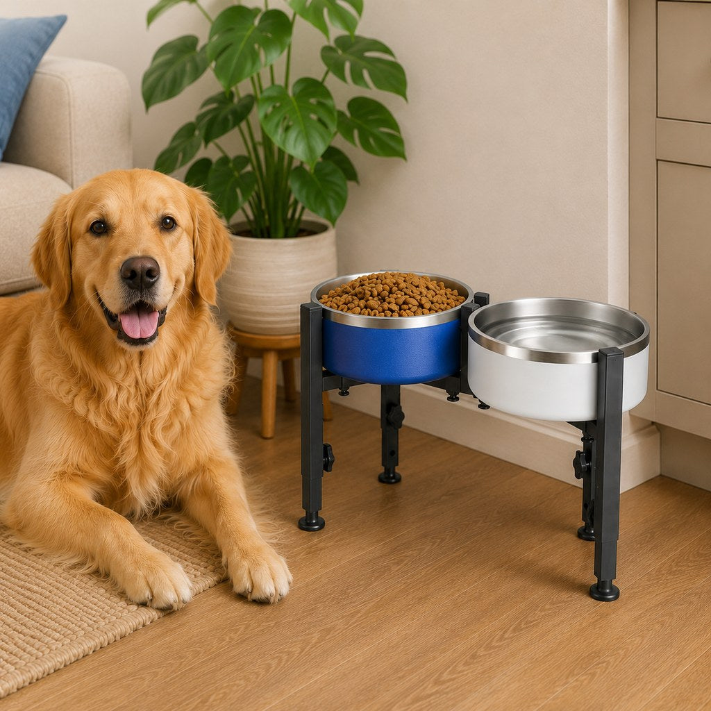 Raised Dog Bowl Stand, Adjustable Height Metal Feeder