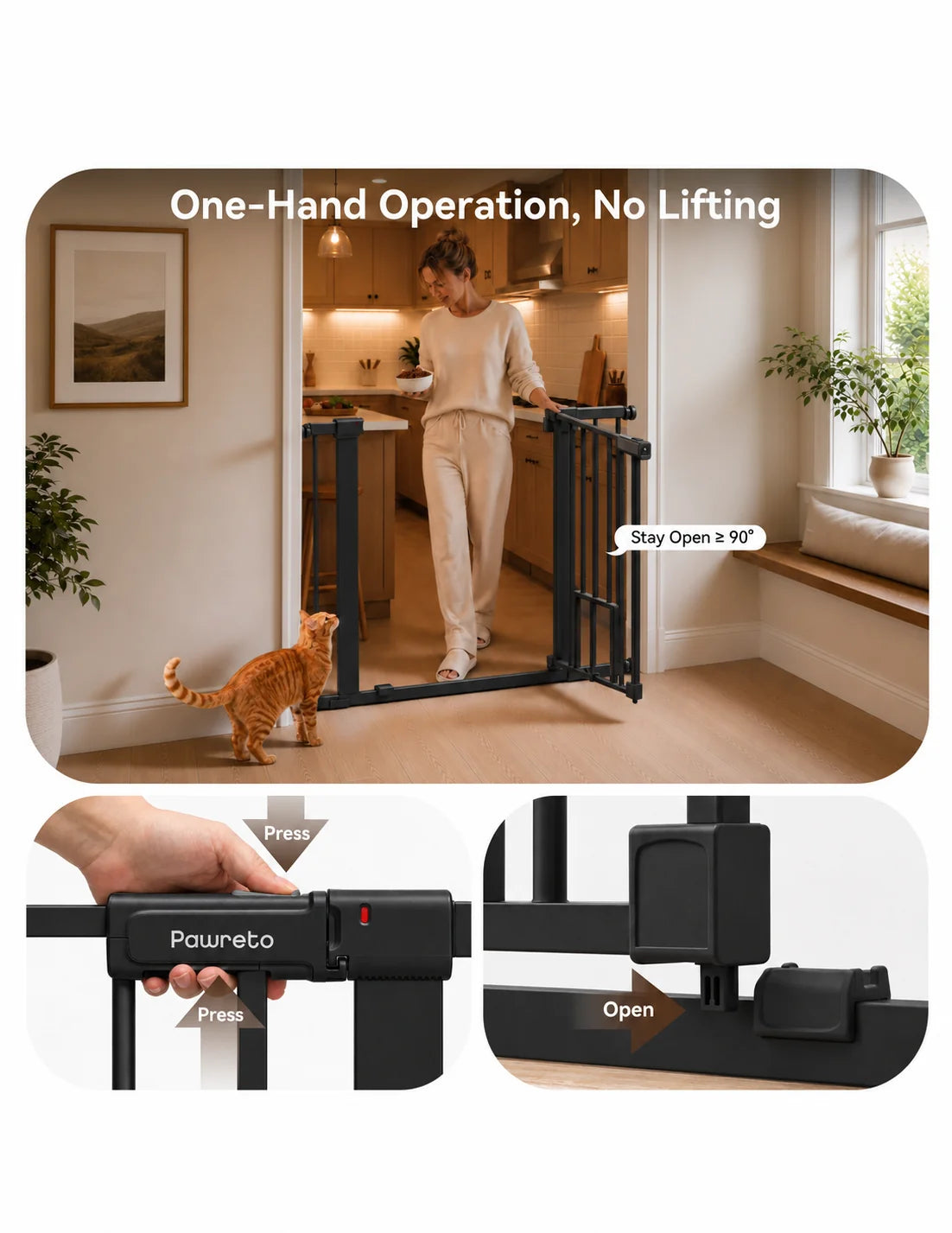 Pressure-Mounted Dog Gate With Cat Door