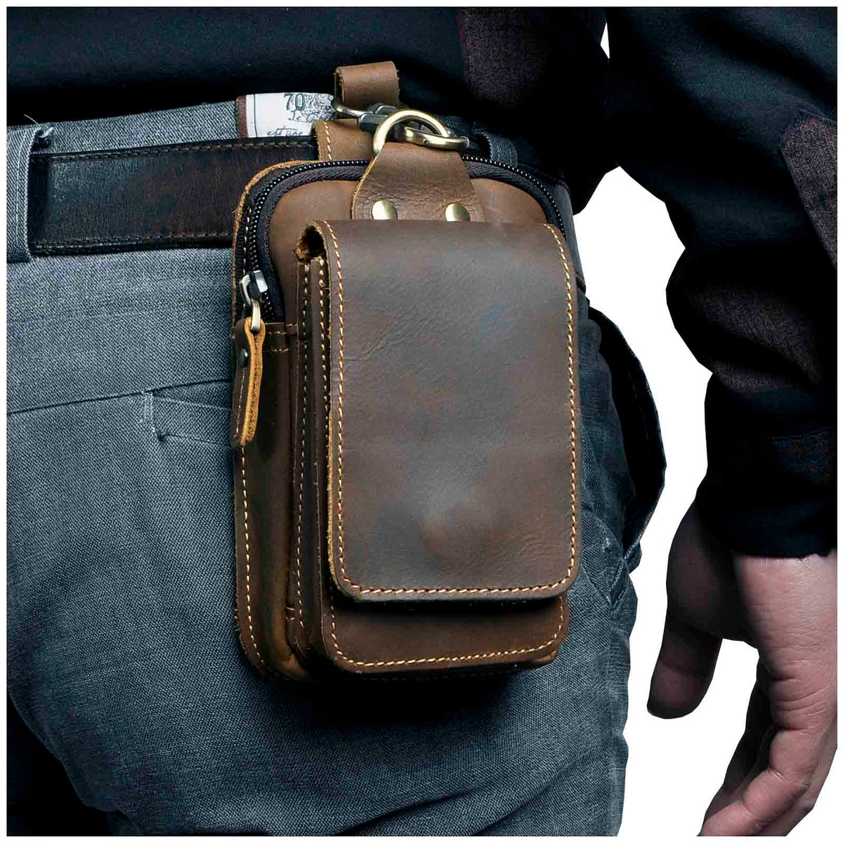 Leather Belt Bag with Zippered Compartments