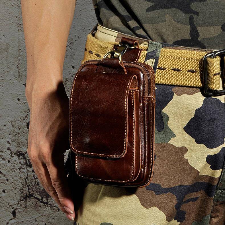 Leather Belt Bag with Zippered Compartments