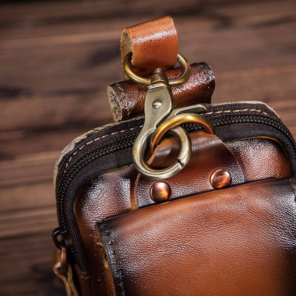 Leather Belt Bag with Zippered Compartments