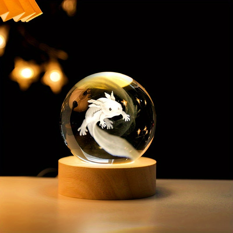 3D Crystal Ball LED Night Light with Wood Base