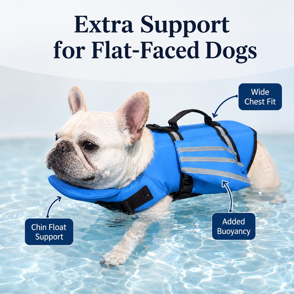 Dog Life Jacket with Chin Float for Flat-Faced Breeds
