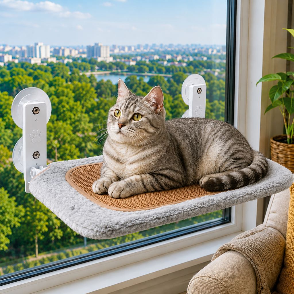 Cat Window Hammock, No-Drill Suction Cup Perch