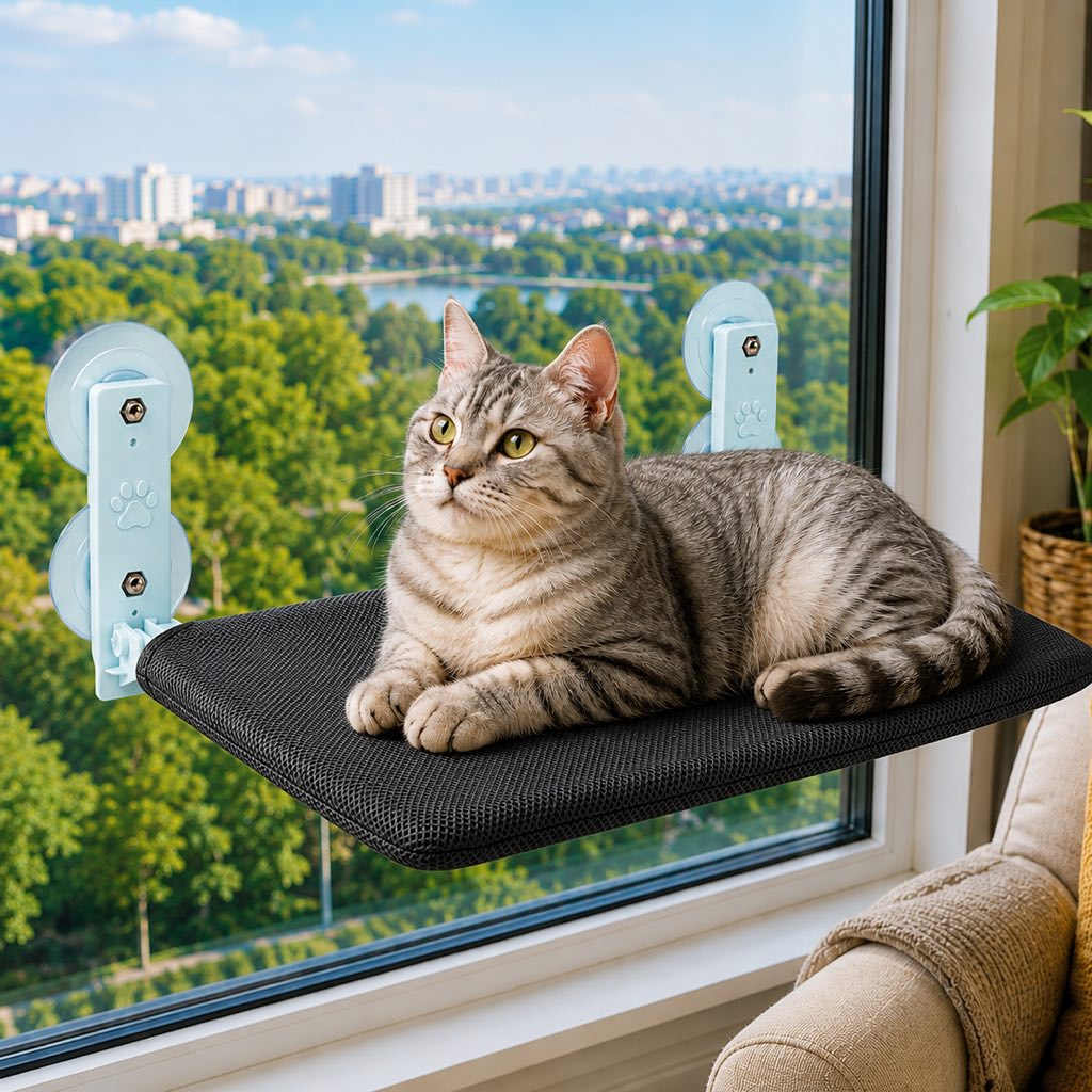 Cat Window Hammock, No-Drill Suction Cup Perch
