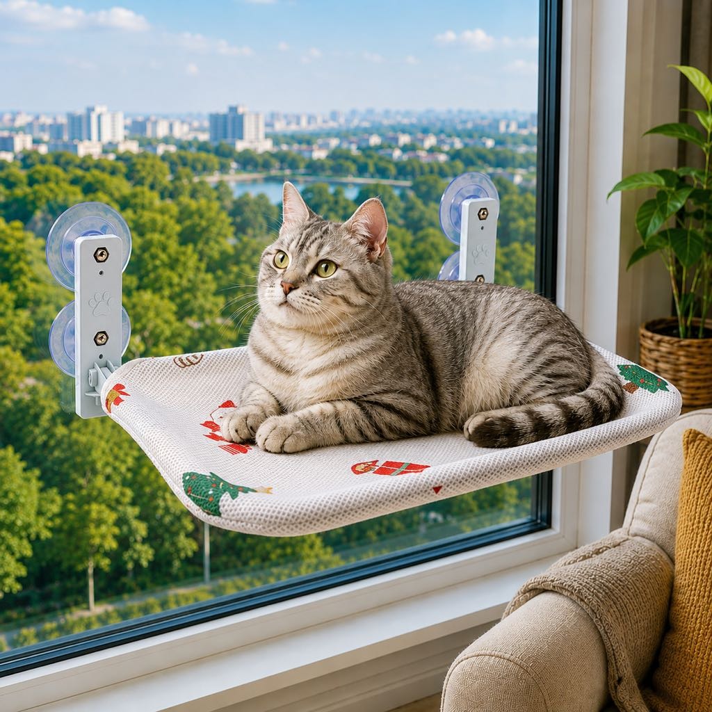 Cat Window Hammock, No-Drill Suction Cup Perch
