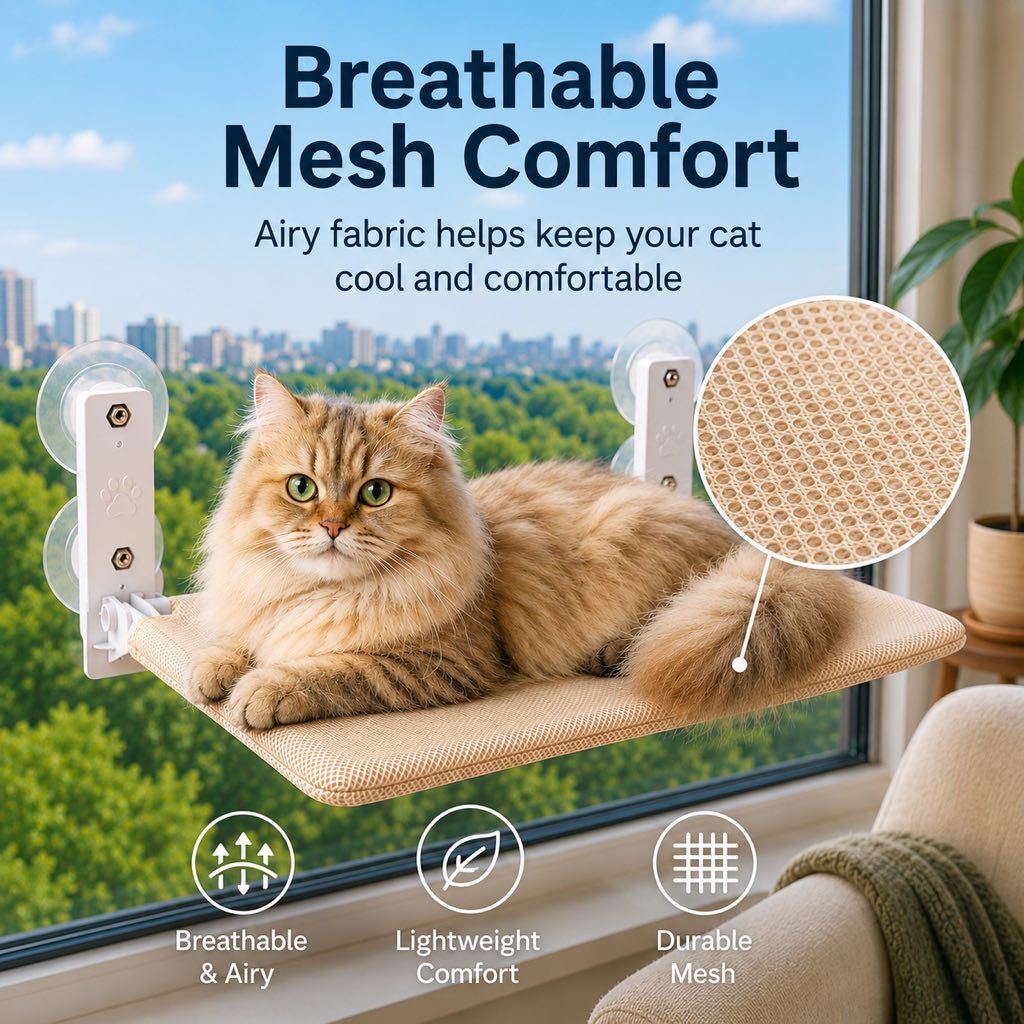 Cat Window Hammock, No-Drill Suction Cup Perch