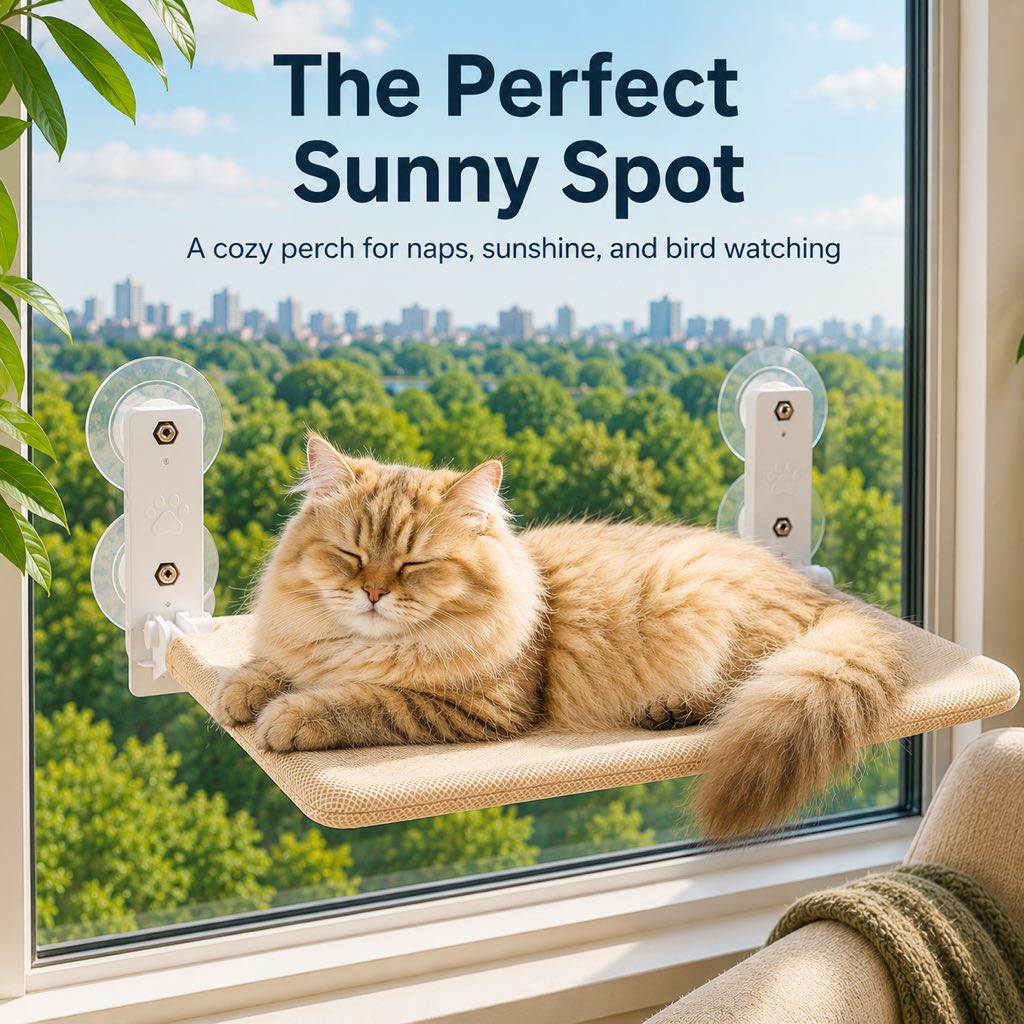 Cat Window Hammock, No-Drill Suction Cup Perch