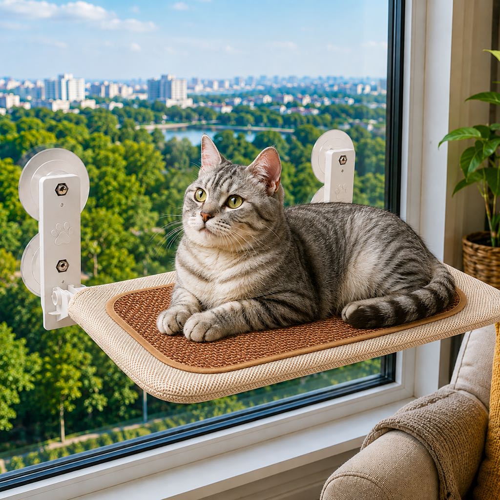 Cat Window Hammock, No-Drill Suction Cup Perch