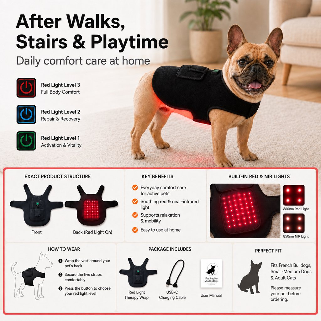 Red Light Vest for Dogs, Back Belly and Hip Wrap