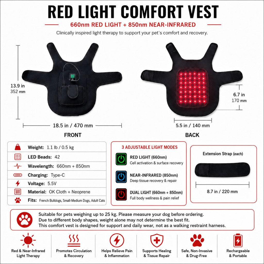 Red Light Vest for Dogs, Back Belly and Hip Wrap