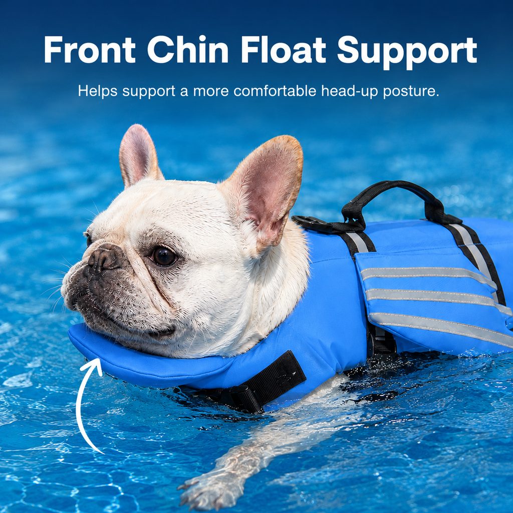 Dog Life Jacket with Chin Float for Flat-Faced Breeds