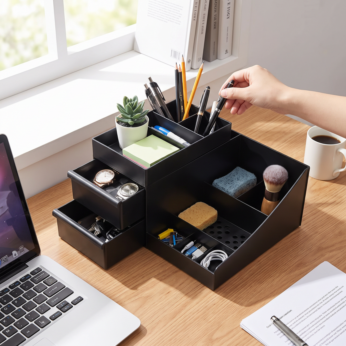 7-Compartment Cologne Stand with Drawers