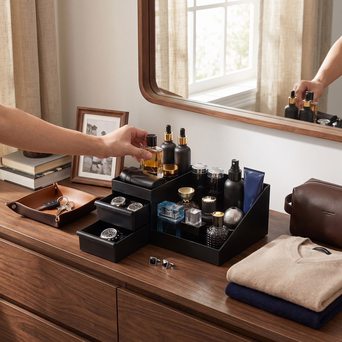 7-Compartment Cologne Stand with Drawers