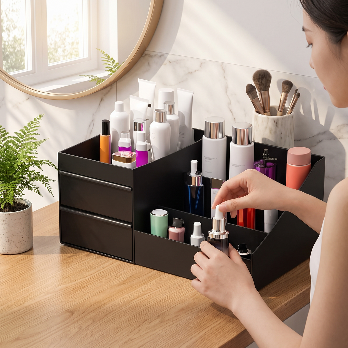 7-Compartment Cologne Stand with Drawers