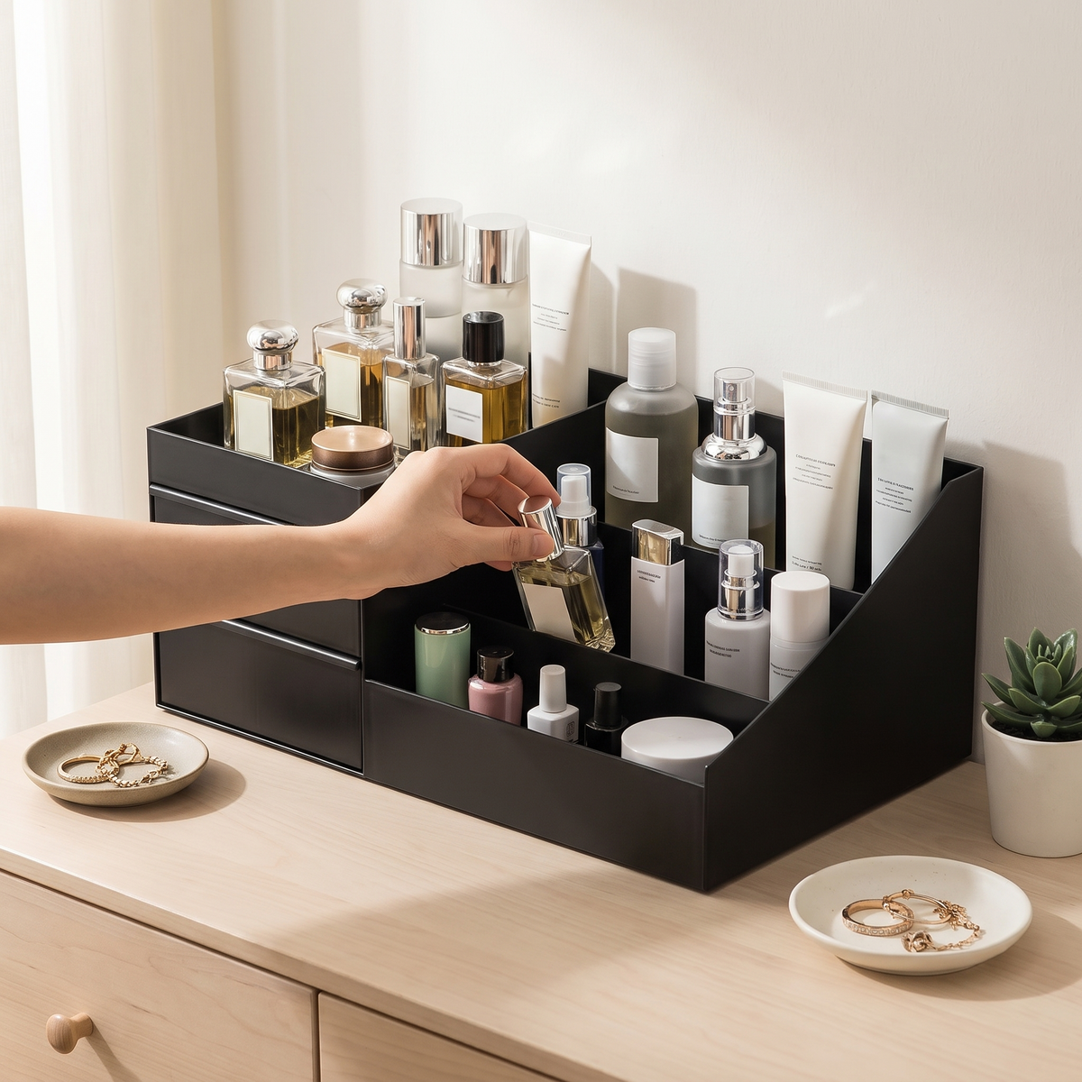 7-Compartment Cologne Stand with Drawers