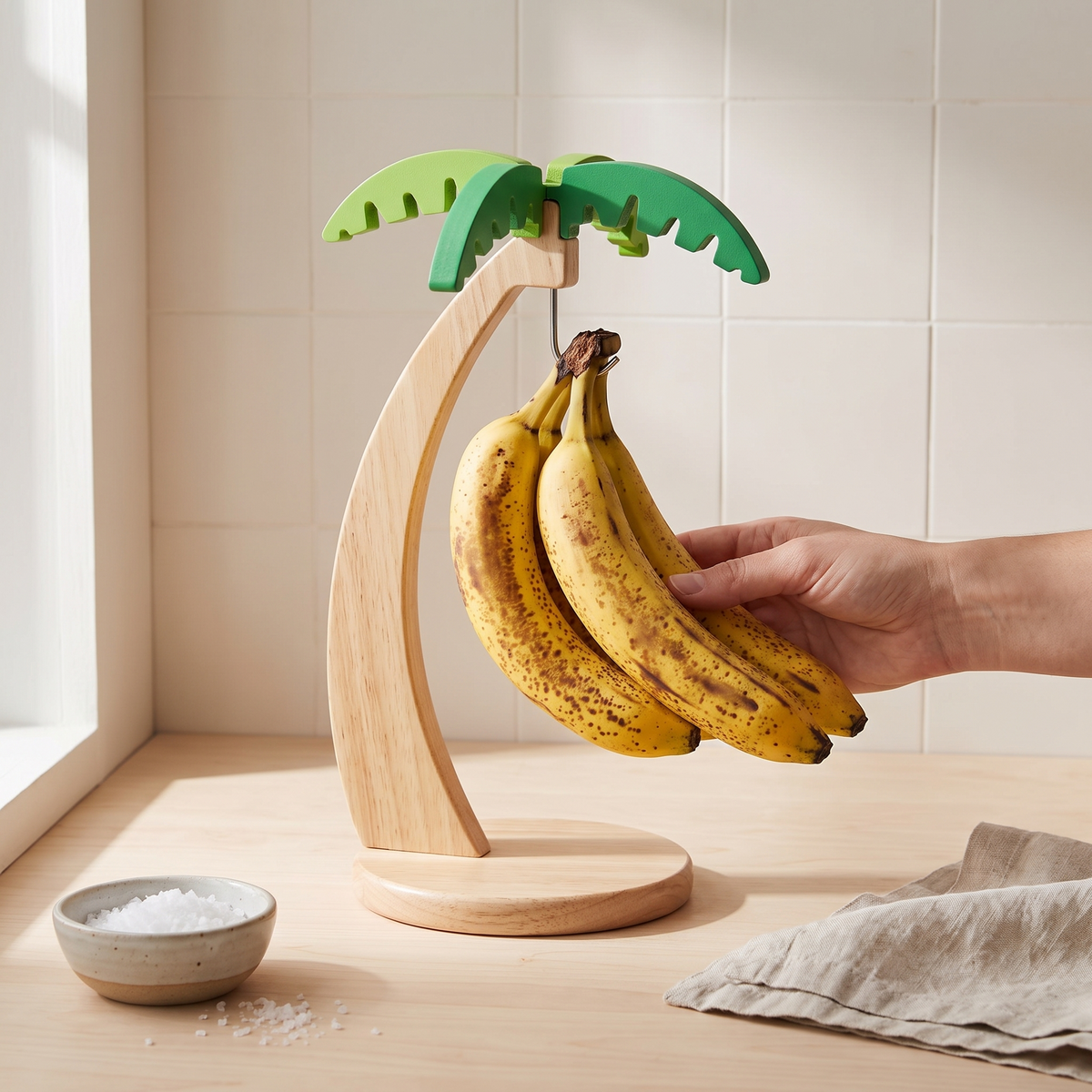 Wooden Banana Hanger with Leaf Detail