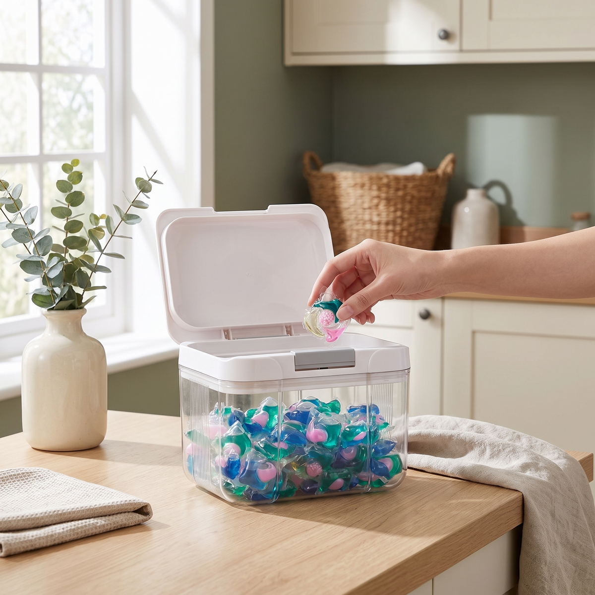 Pop-Up Laundry Pod Storage Container
