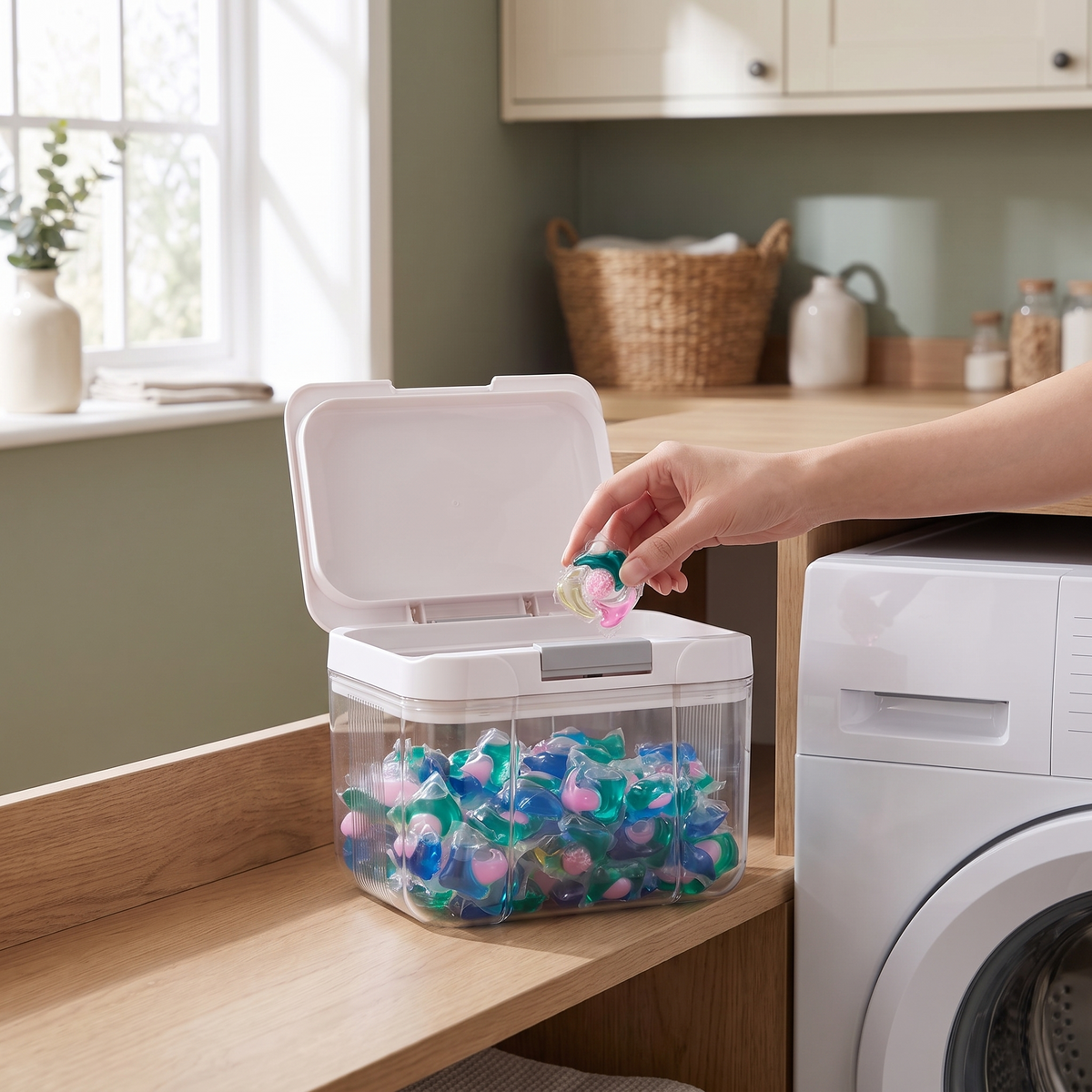 Pop-Up Laundry Pod Storage Container