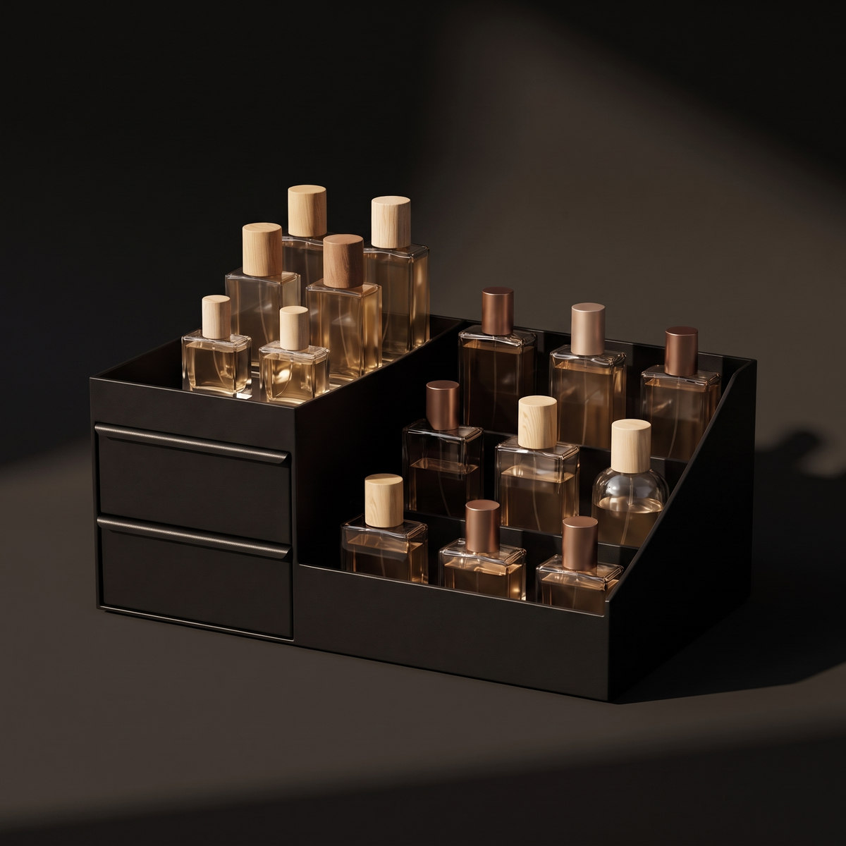 7-Compartment Cologne Stand with Drawers