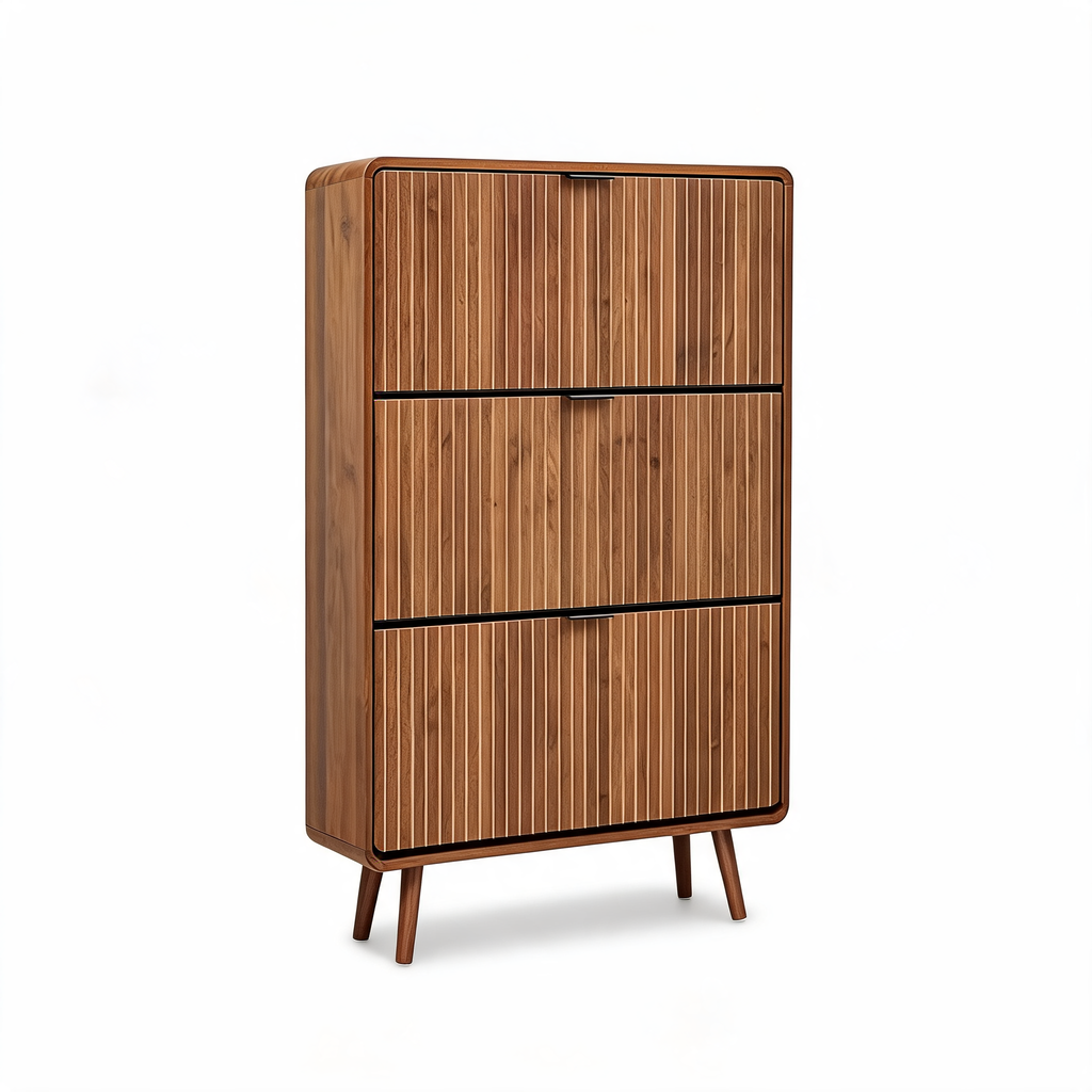 Slim Fluted Shoe Cabinet with 3 Flip Drawers