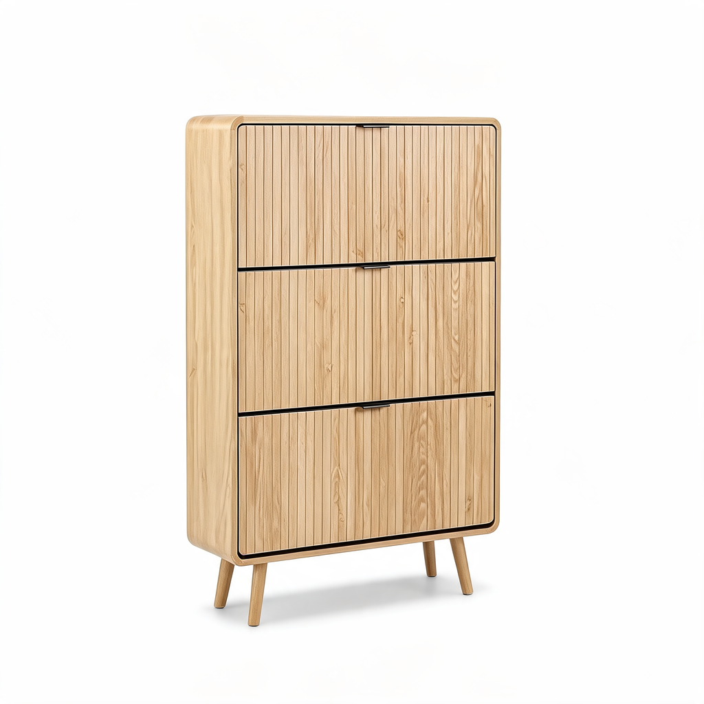 Slim Fluted Shoe Cabinet with 3 Flip Drawers