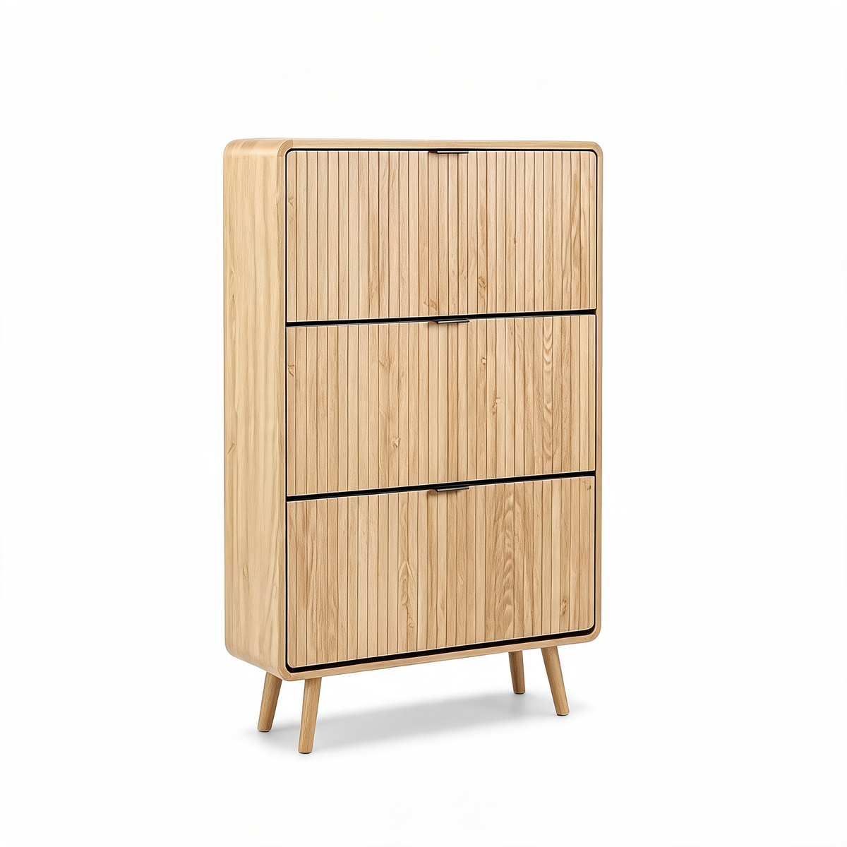Slim Fluted Shoe Cabinet with 3 Flip Drawers