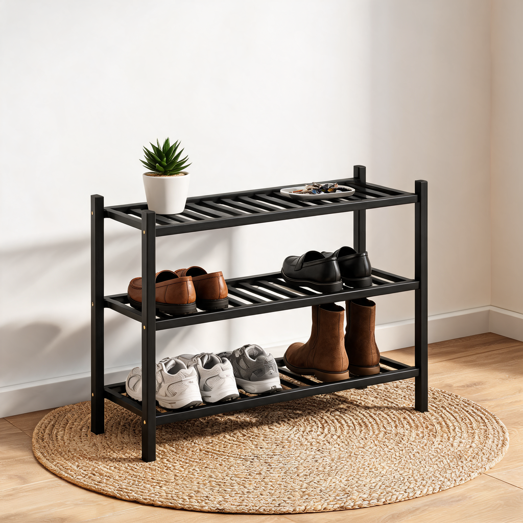 Black Bamboo Shoe Rack
