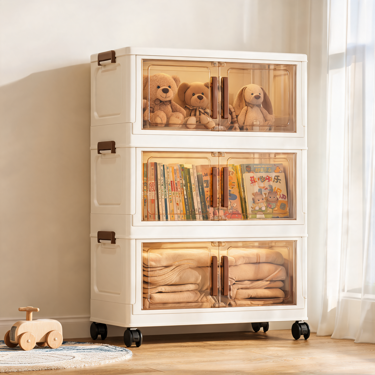 Foldable Stackable Storage Cabinet With Doors