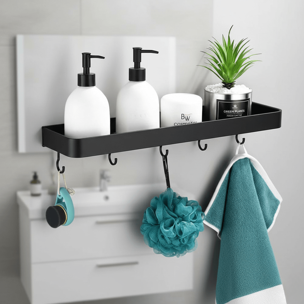 Aluminium Bathroom Shelf with Towel Rail