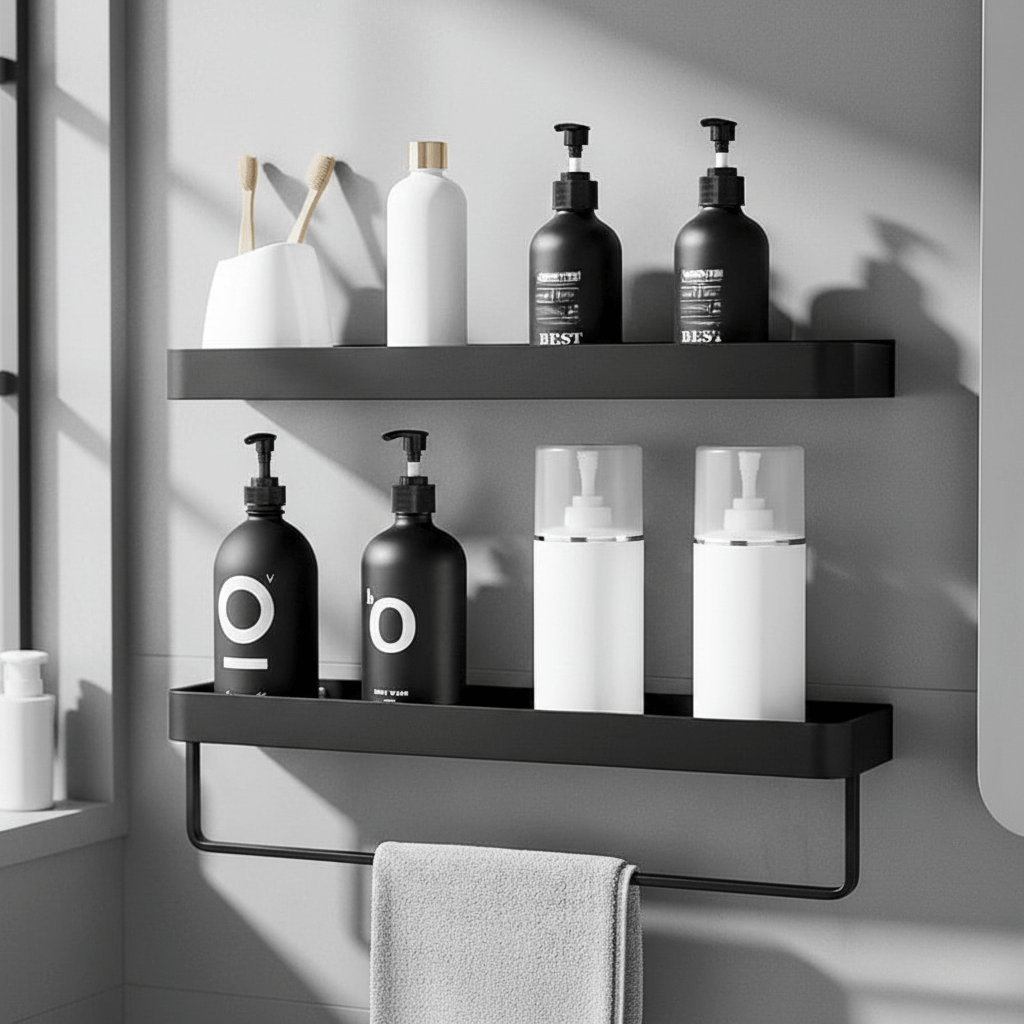 Aluminium Bathroom Shelf with Towel Rail