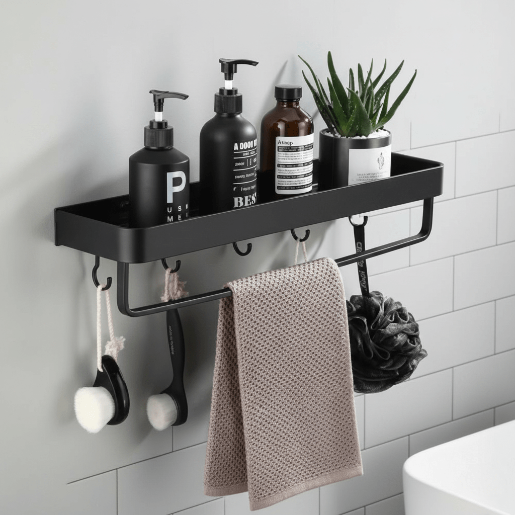 Aluminium Bathroom Shelf with Towel Rail